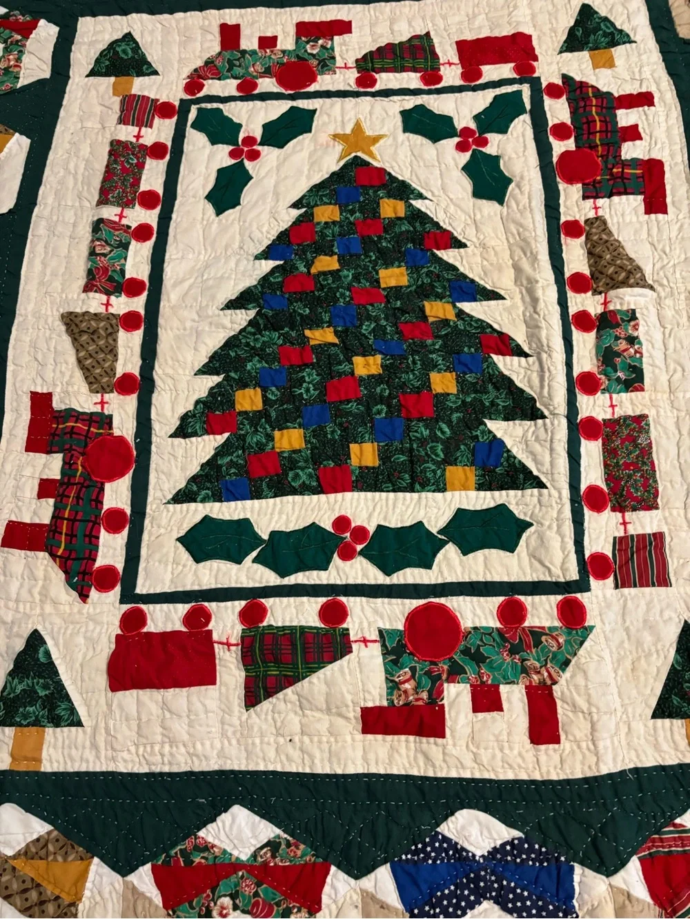 American Pacific Christmas Train Patchwork Quilted Thro/ Wall hanging 50” x 56.5